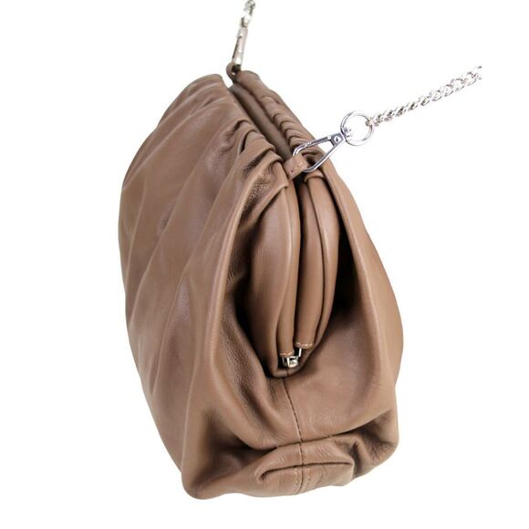 Unica Firenze BROWN GENUINE LEATHER FRAME XBODY CHAIN SHOULDER BAG HANDBAG PURSE - Picture 5 of 16